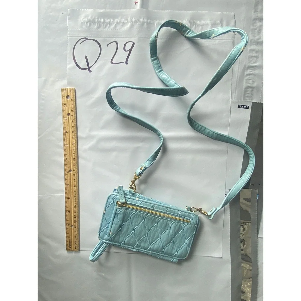 Buxton Light Blue Quilted Crossbody Wallet‎ Mini Purse Zip Snap